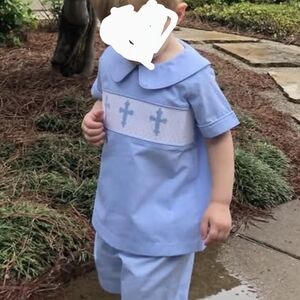 Blue and White Easter Short Set